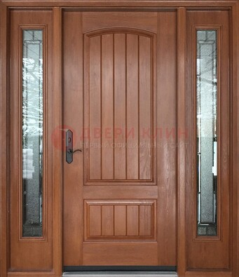 Стальная дверь с массивом дуба и витражом для дома ВЖ-17 Кириши