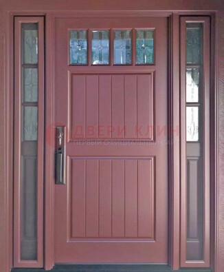 Входная дверь с массивом с фрамугами и витражом ВЖ-19 Кириши