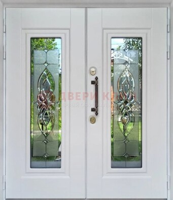 Двухстворчатая железная дверь с витражом ВЖ-7 Кириши
